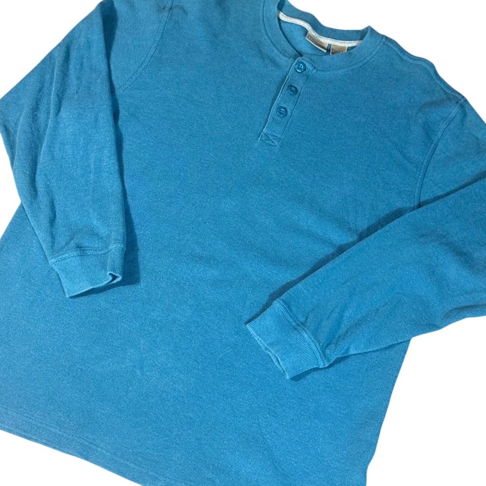 L.L. Bean Henley Mens XL Tall Blue Long Sleeve Waffle Knit Cotton Shirt